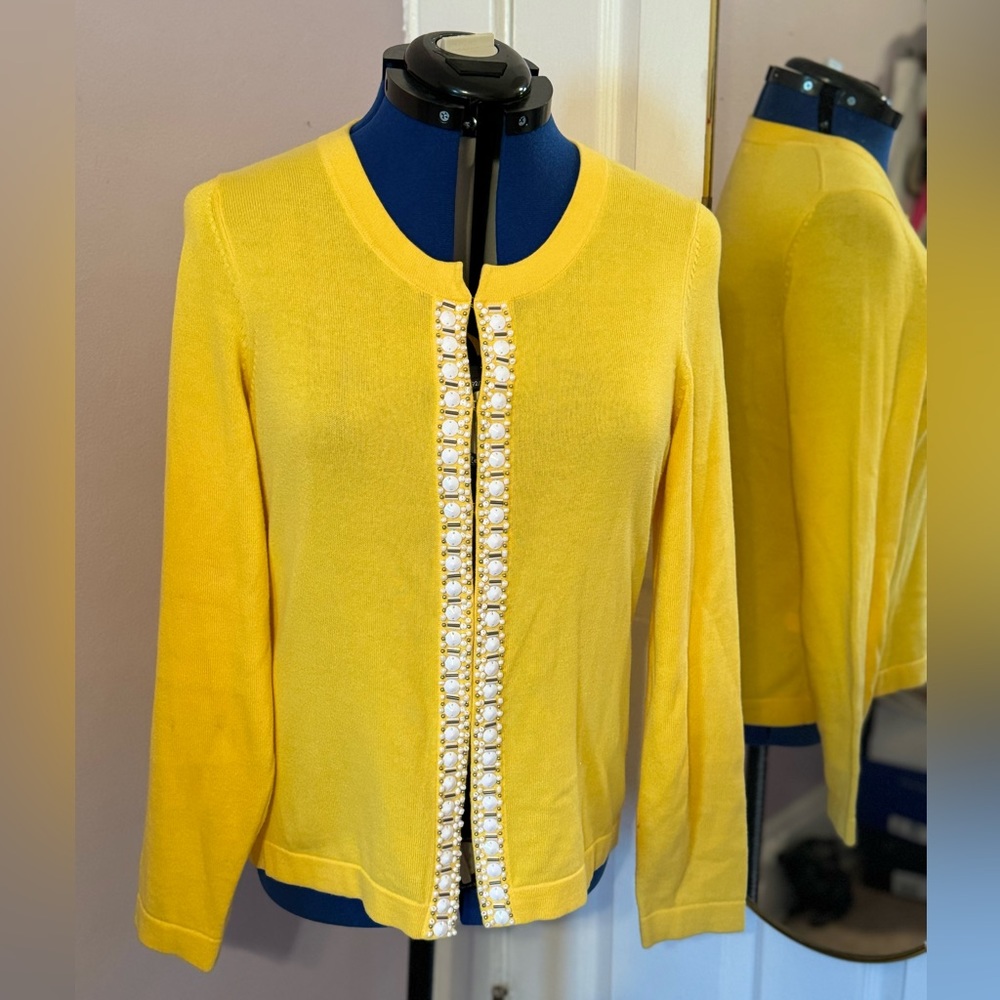 Sunny yellow women’s Banana Republic beaded cardigan